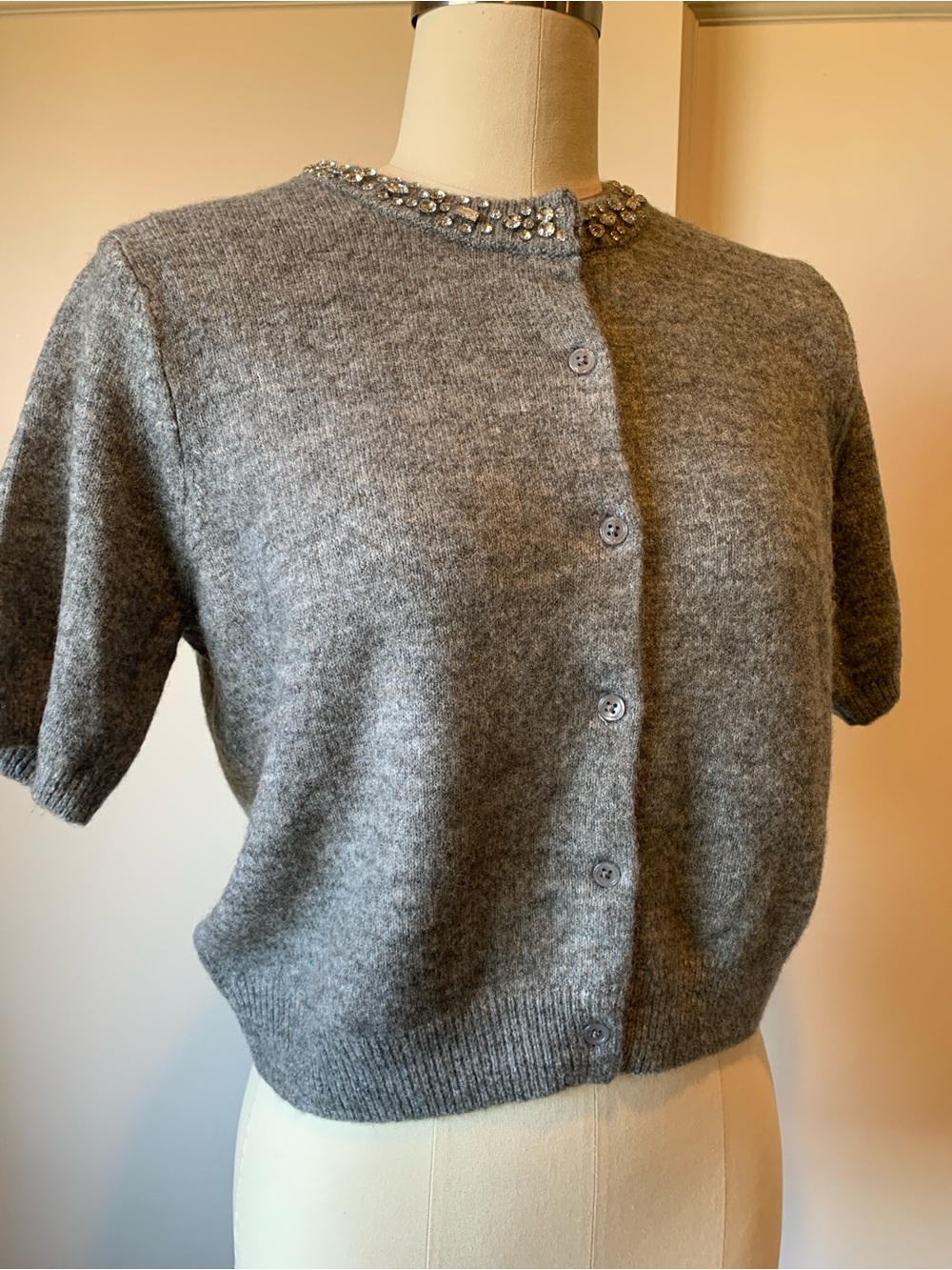 H&M Gray Beaded Neck Short Sleeve Cardigan NWT